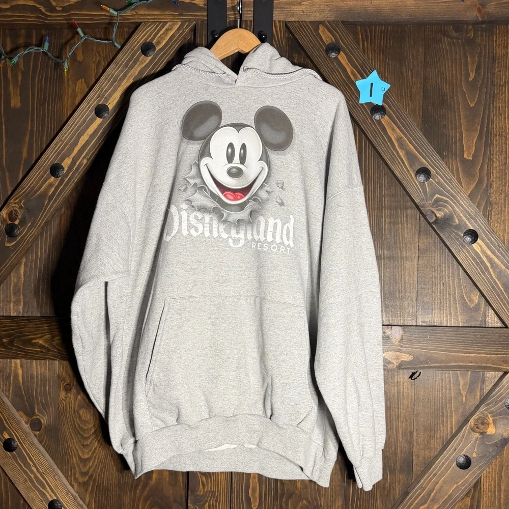 Disneyland Resort Mickey Hoodie Gray Back Graphic Size 2XL Hanes